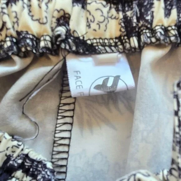 Face Fashion Toile Print Wide-Leg Pants Elastic Waist Cotton Blend Beige/Blue - Picture 10 of 11